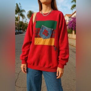 VTG Hanes Sport 80s 90s Long Sweatshirt Patch Artsy Women’s XXL Fleece Lined